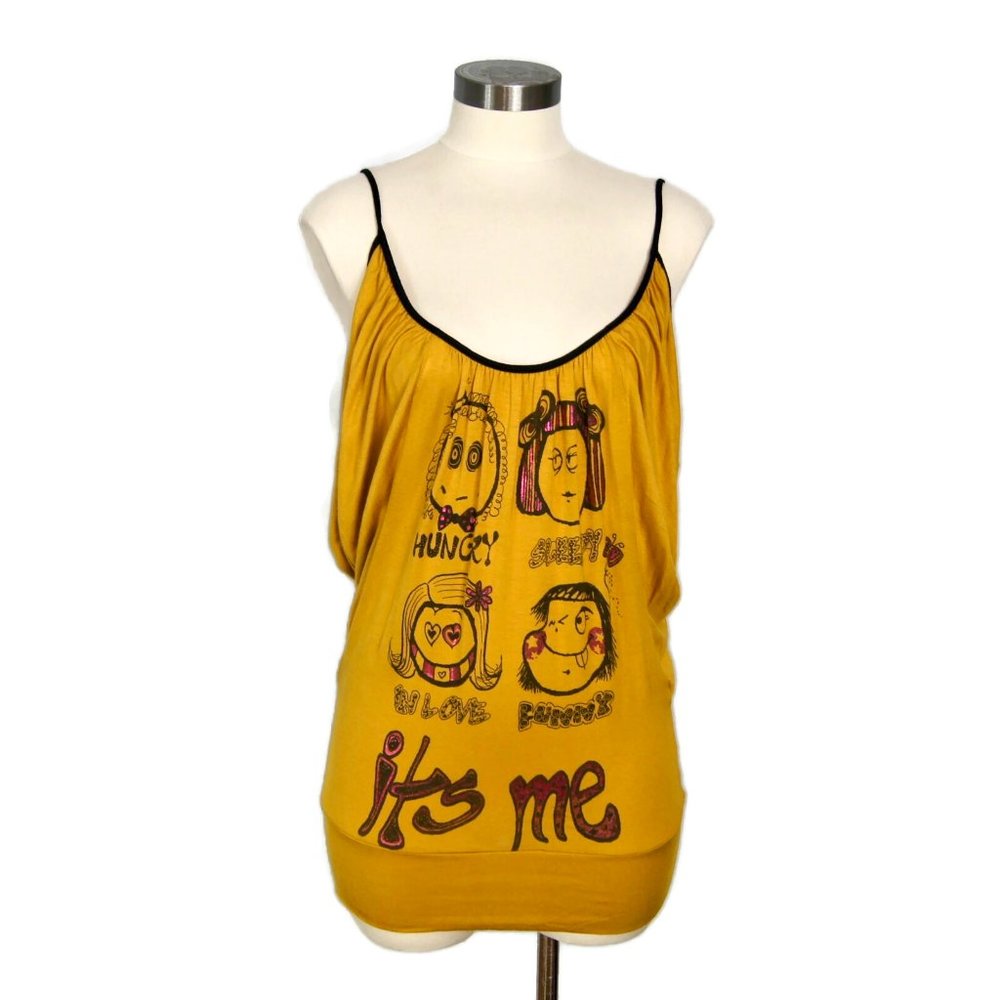 Its Me Feeling Faces By Meeting Women's Blouse Top Mustard Size Medium